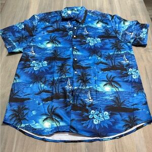 Blue Tropical Print Men's Shirt